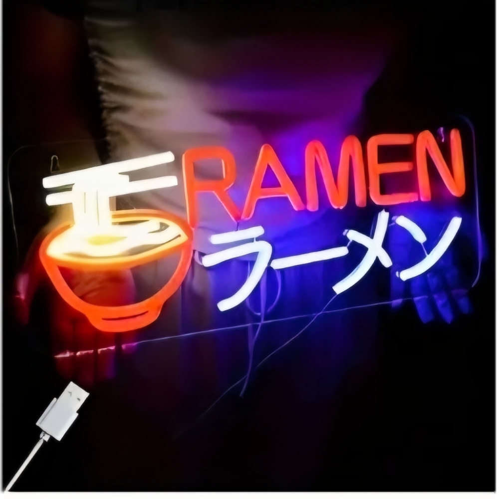 Neon Ramen Sign in Red and Blue